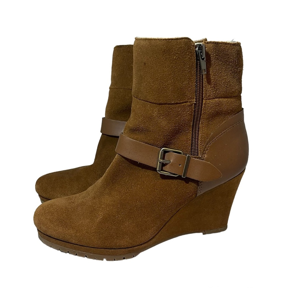 Dolve Vita Pistal Rust Suede Shearling Wedges Brown size 8.5 - Picture 1 of 7